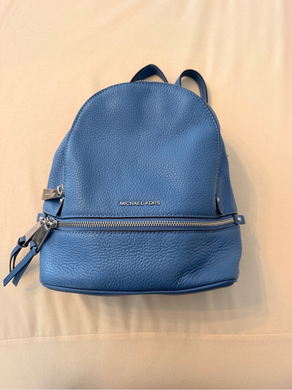 Michael Kors Rhea Medium Light Blue Pebbled Leather Backpack